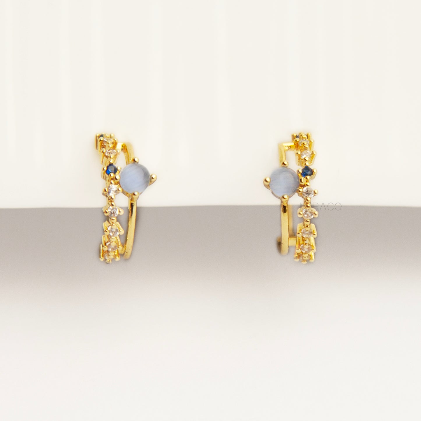 Clip On Hoop Earrings with Small Blue Gemstone, Small Gold Hoop Earrings, Clip On Hoop Earrings, Clip On Earrings for Women