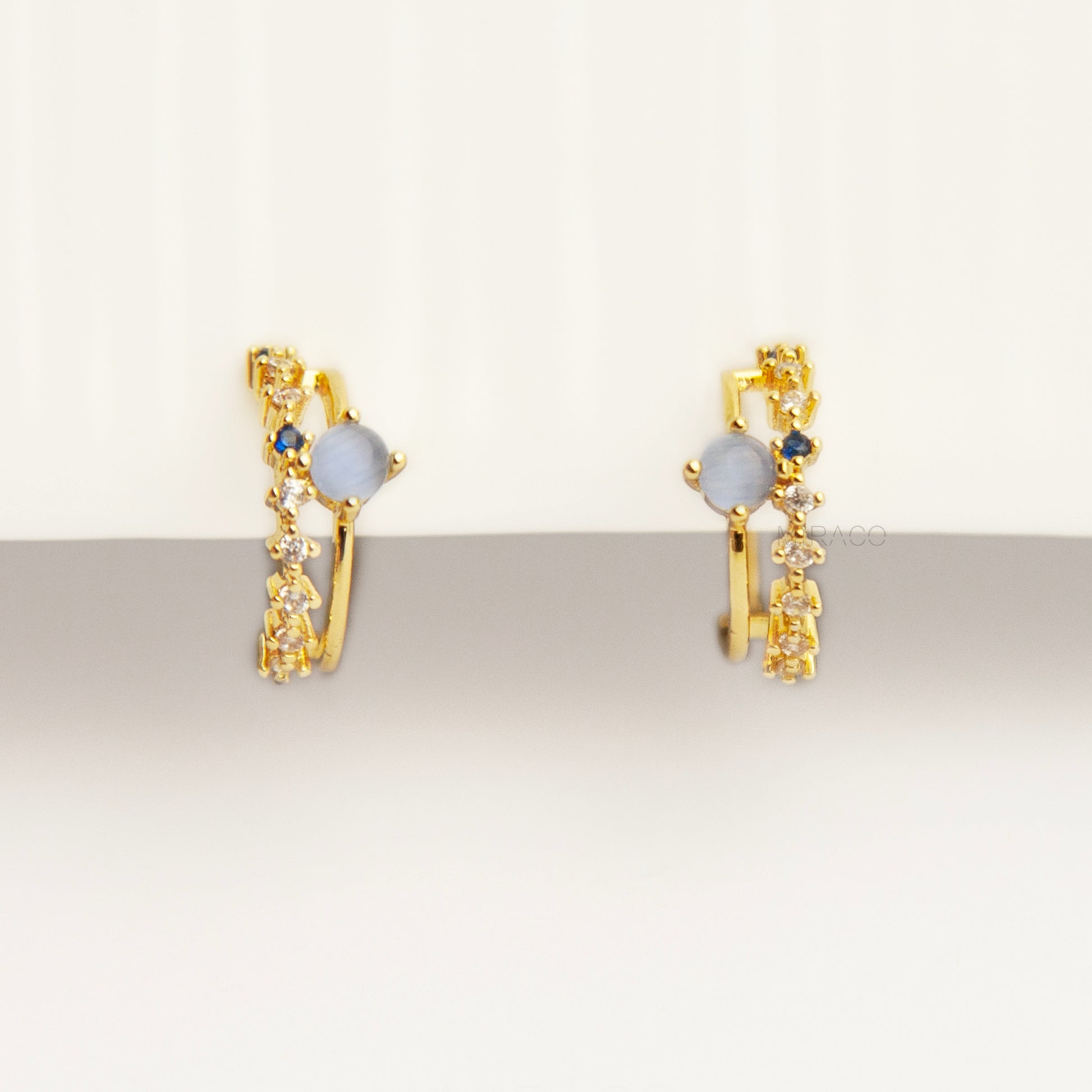 Clip On Hoop Earrings with Small Blue Gemstone, Small Gold Hoop Earrings, Clip On Hoop Earrings, Clip On Earrings for Women