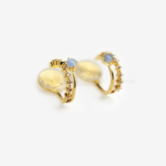 Clip On Hoop Earrings with Small Blue Gemstone, Small Gold Hoop Earrings, Clip On Hoop Earrings, Clip On Earrings for Women