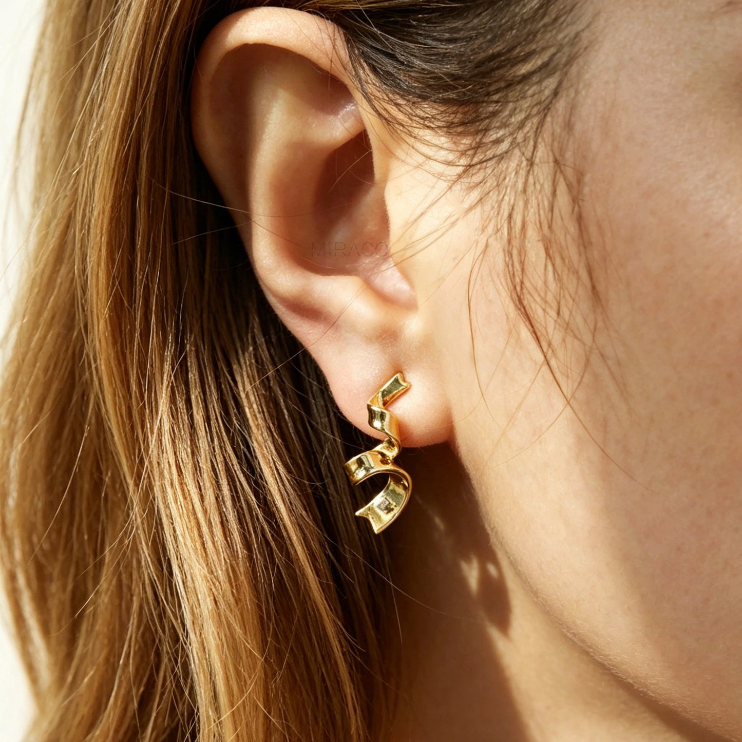 Clip On Gold Twisted Ribbon Stud Earrings