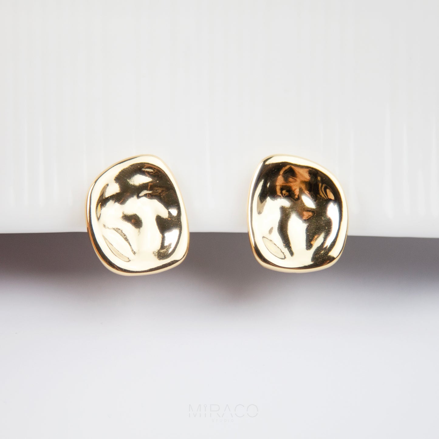 Clip On Large Gold Stud Earrings