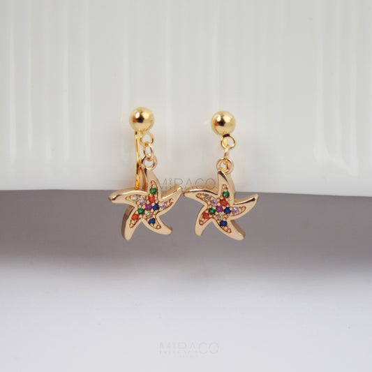 5 Points Star Clip On Earrings, None Pierced Dangle Ear Clips