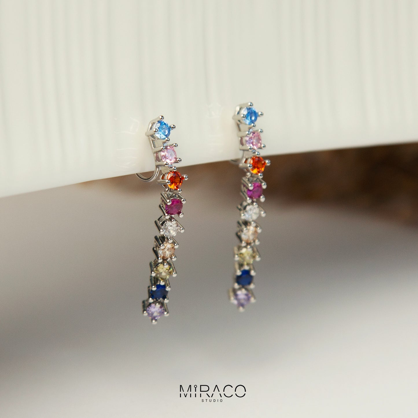 Minimalist Crystal Cluster Dangle Earrings, Clip On Stone Drop Earrings, Silver Rainbow Crystal