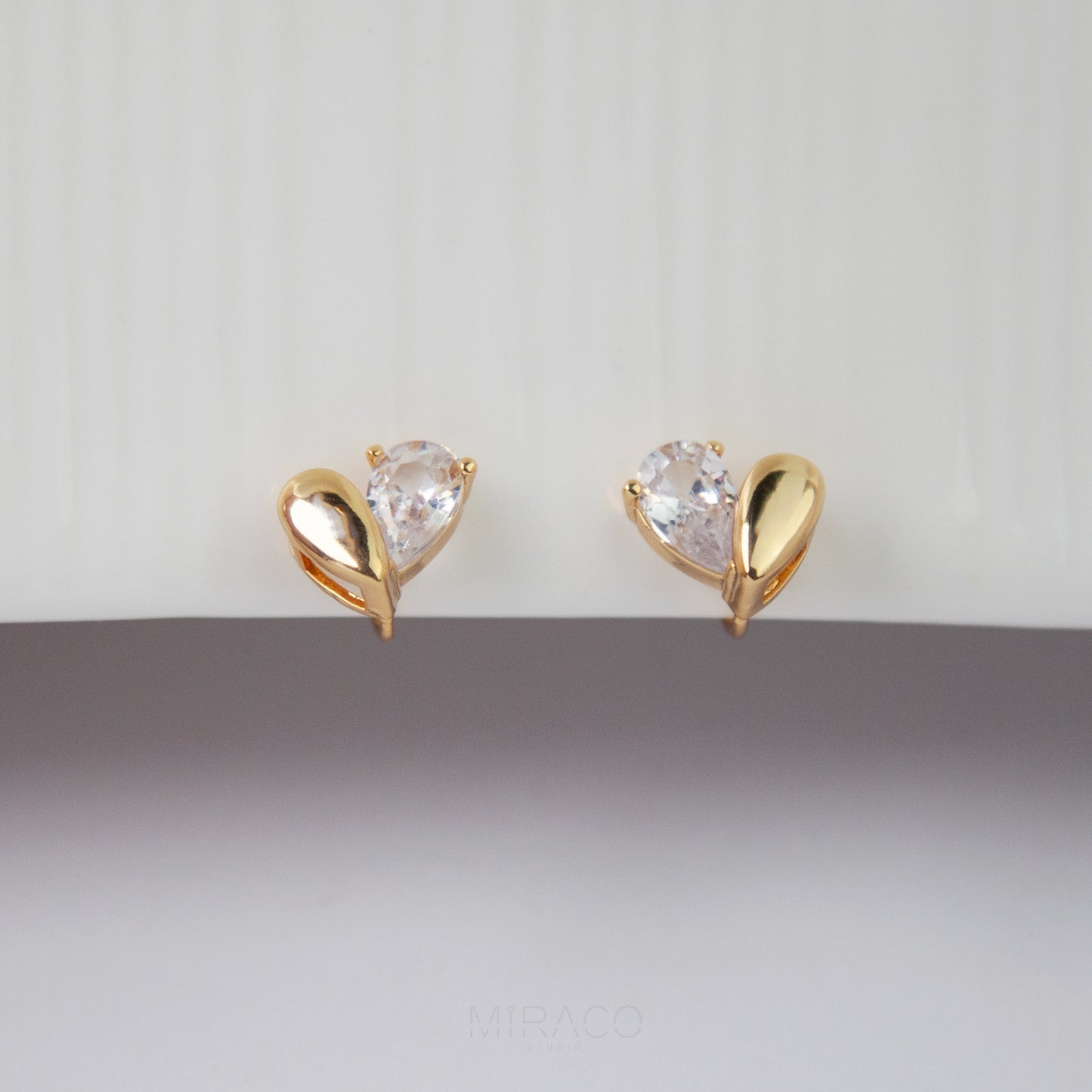 Small Heart Clip-On Stud Earrings – Gold & Crystal Non Pierced