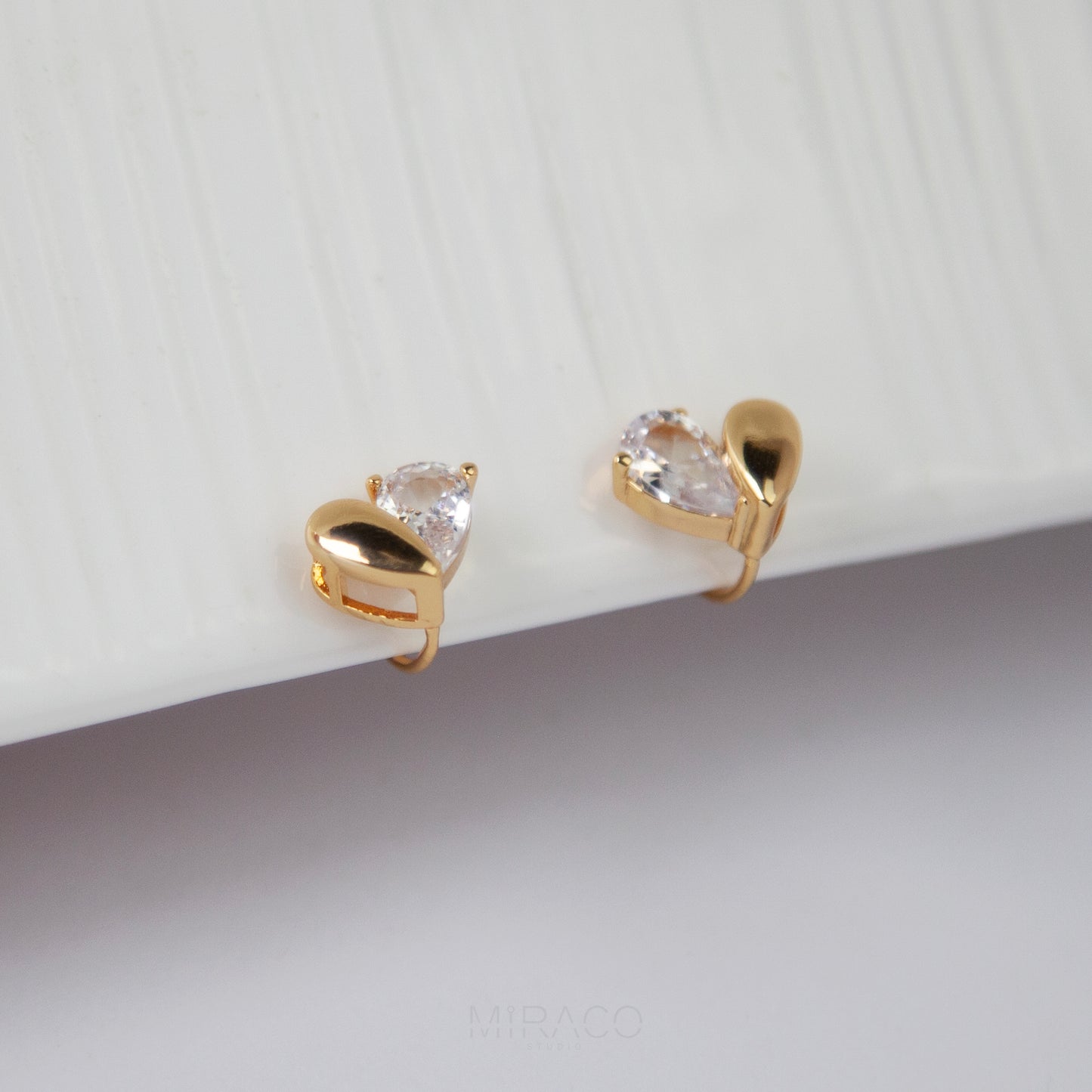 Small Heart Clip-On Stud Earrings – Gold & Crystal Non Pierced