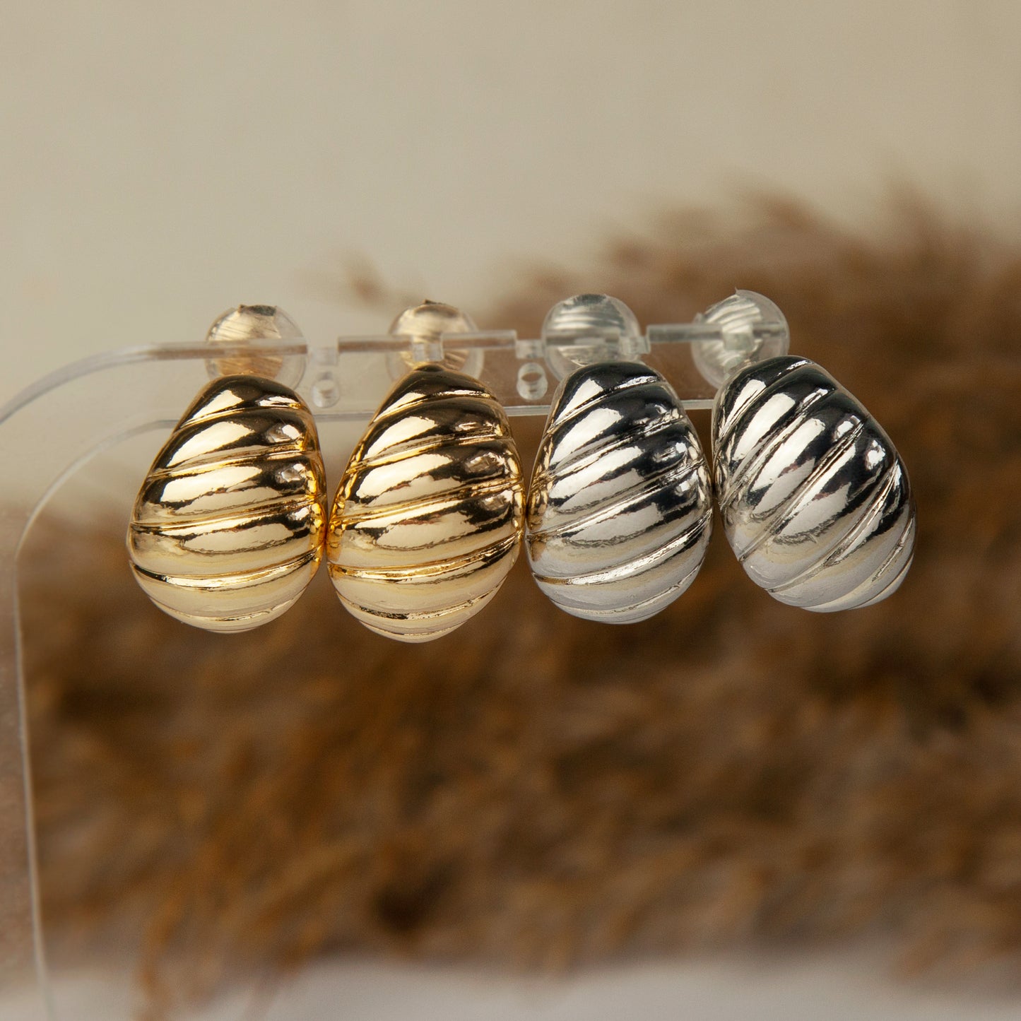 Large Croissant Stud Clip On Earrings, Modern Minimalist Earrings, Metal Effect Hinged Clip On Studs, Non Pierced Earrings, Shell Studs