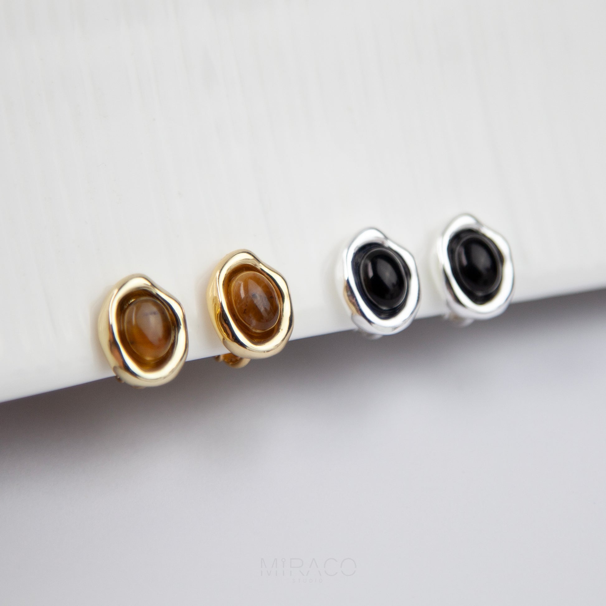 Small Ball Stud Earrings, Modern Minimalist Earrings, Screw Back Clips Silver Black Stud Clip On Studs, Brown God Simple Non Pierced Earring