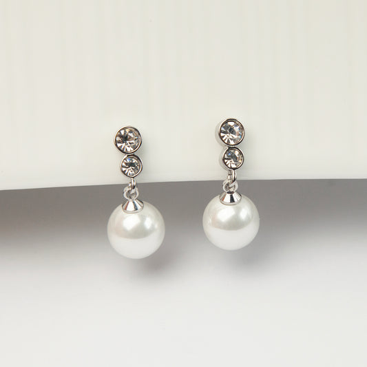 Pearls Dangle Clip On Earrings With CZ Diamonds