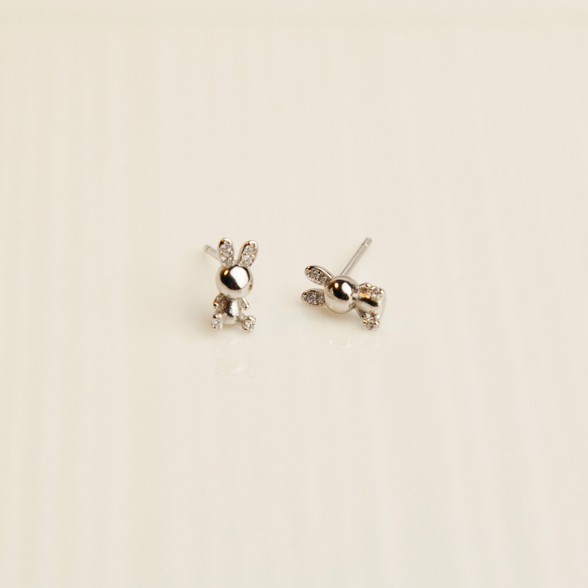 Sterling Silver Bunny Stud Earrings, Rabbit CZ Studs Earrings, Dainty Diamond Bunny Studs Earrings, Cute Chubby Bunny Toy Studs, Animal Stud
