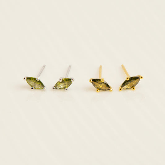Sterling Silver Rhombus Olive Green Stud Earrings