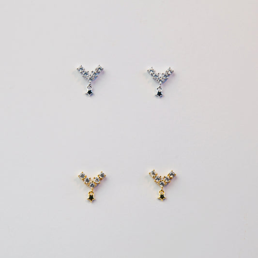 Sterling Silver CZ Crystal Triangle Stud Earrings