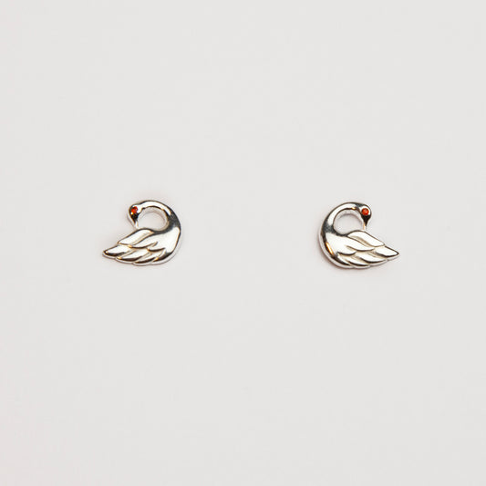 Swan Stud Earrings in S999 Sterling Silver