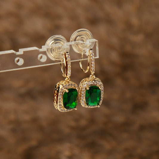 Clip On Earrings with Emerald Rhinestones