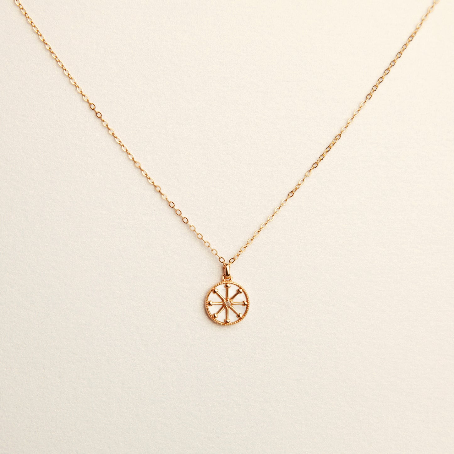 Sterling Silver North Star Compass Necklace, Silver North Star Pendant Necklace, Rose Gold Mother Of Pearl Round Pendant Necklace