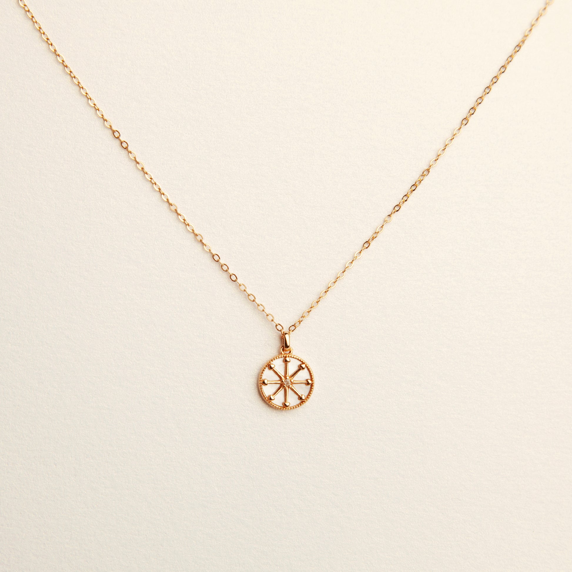 Sterling Silver North Star Compass Necklace, Silver North Star Pendant Necklace, Rose Gold Mother Of Pearl Round Pendant Necklace