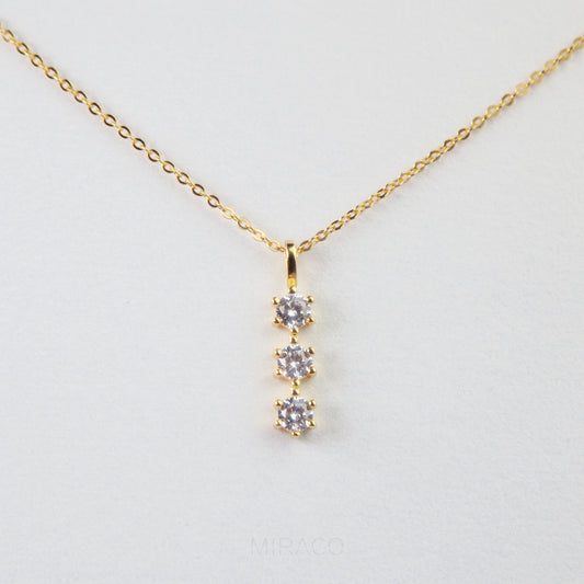 Gold 925 Sterling Silver Diamond Pendant Necklace Three Stone Crystal